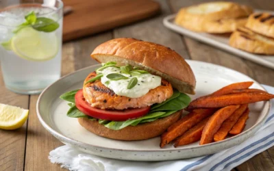 Salmon Burgers with Lemon Basil Mayo